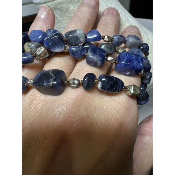 VTG Coldwater Creek Knotted Cord Lapis Sodalite Blue Stone Bead Necklace 36" - Picture 8 of 9